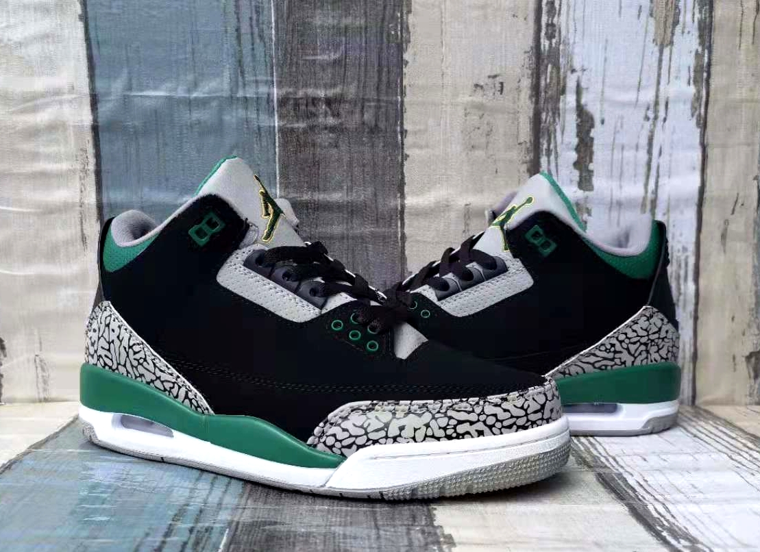 New 2021 Air Jordan 3 Retro Black Green Cement Grey - Click Image to Close